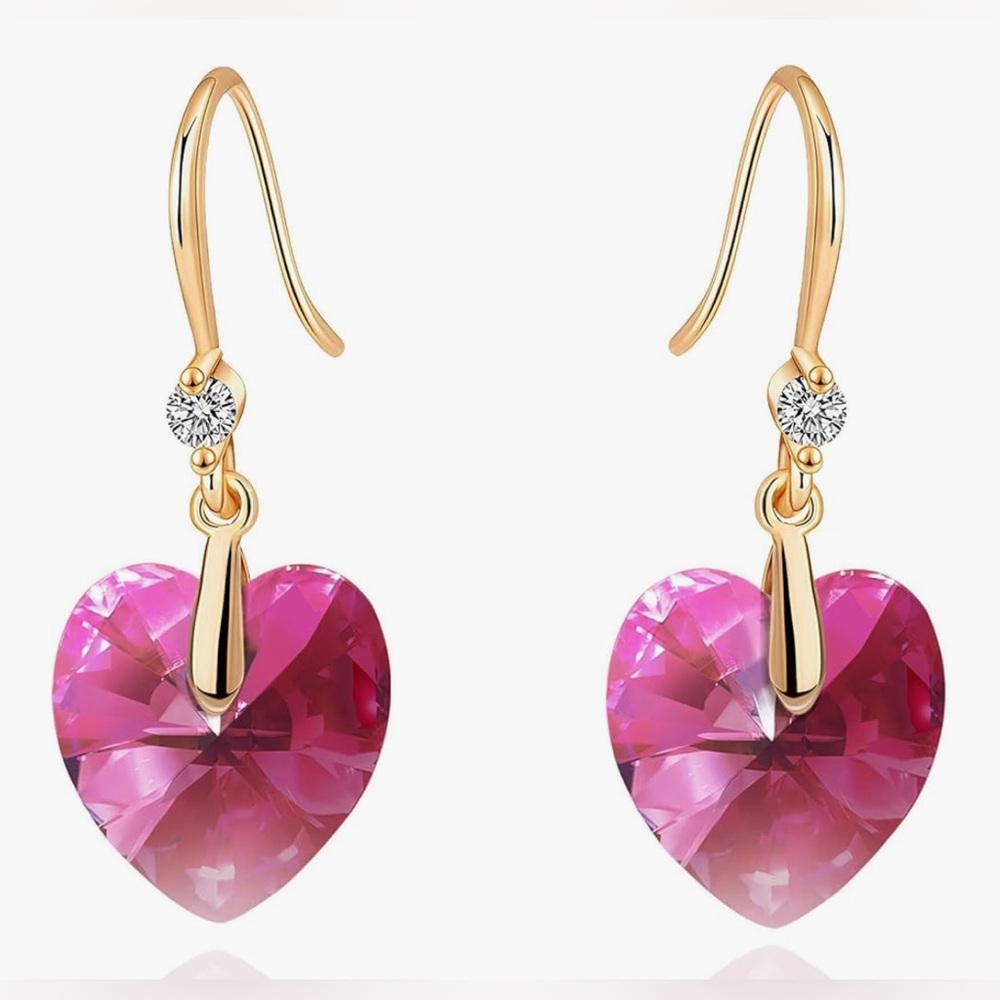 Gorgeous Neiman Marcus 18KT Dip Swarovski Crystal Pink Heart Dangle earrings